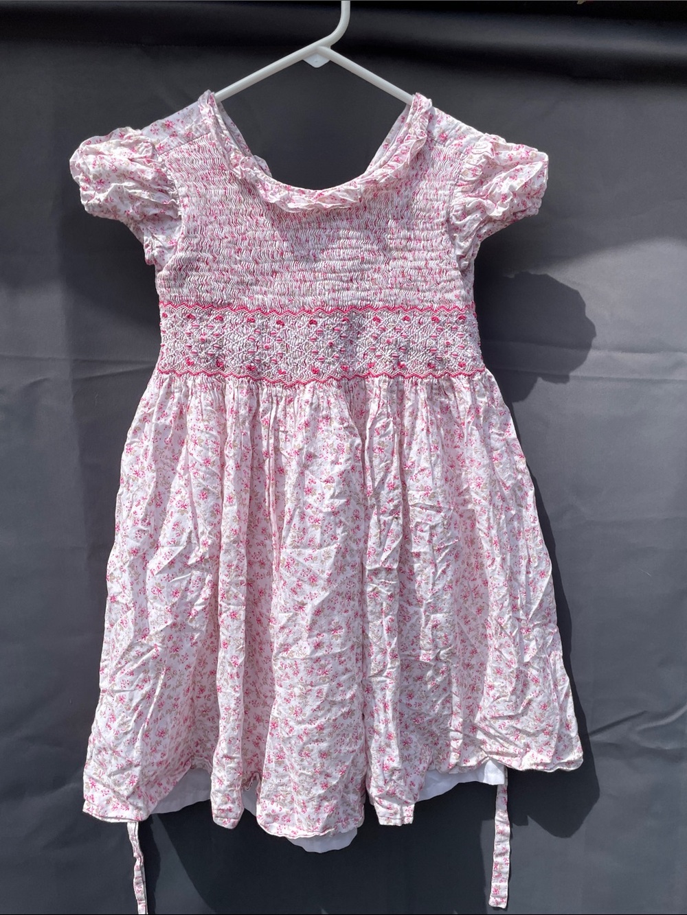 Girls Pink Floral Smocked Dress
